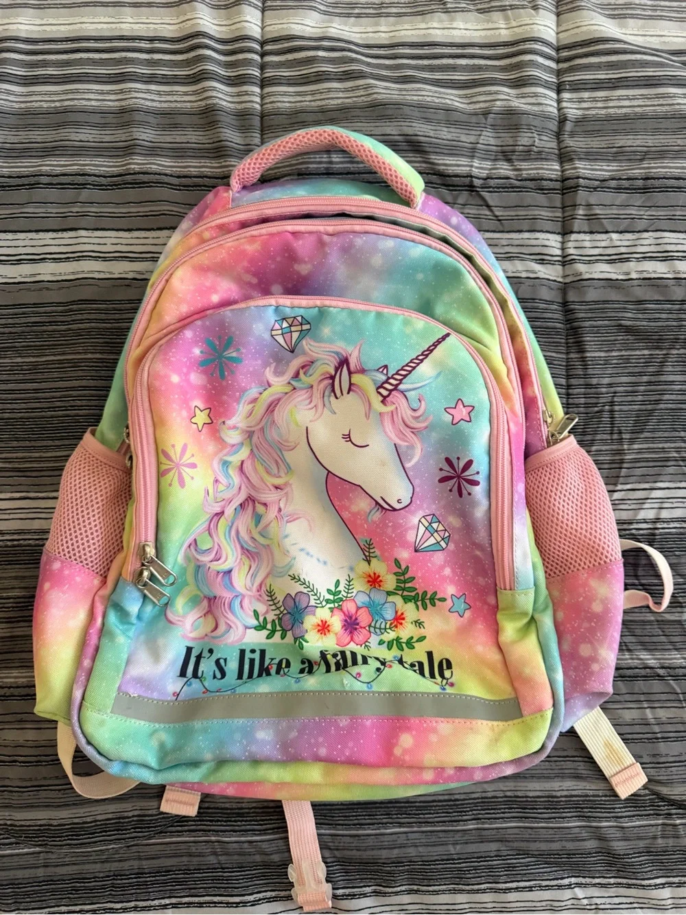Kids Unicorn Backpack in Pastel Rainbow Pink - Brand Unspecified
